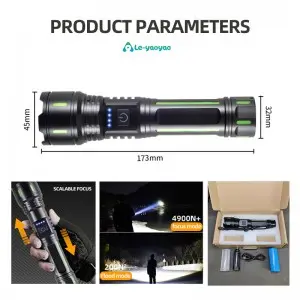 WS003A Aluminum Alloy White Laser Light Display Multiple Charging Options Retractable Zoom Flashlight