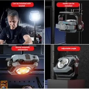 360° Adjustable Dual-LED Work Light, IP44 Waterproof, Magnetic Base,Red Light Strobe