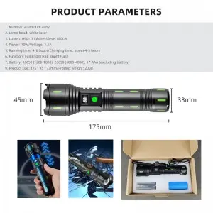 Aluminum White Laser Light Display Multi-Mode Charging and Zoom Flashlight