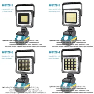 W8128 Series Work Lights – 6500-15000mAh Battery, 4-Level Brightness & Tool-Free Rotation