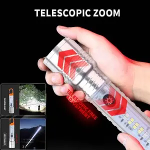 Magnetic Base UV Flashlight Zoomable Warning Light LED Flashlights