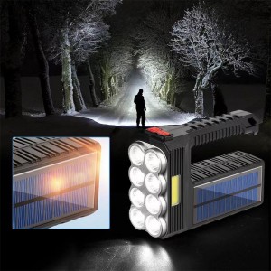 Built-in Life Waterproof USB Solar Rechargeable Led Flashlight Solar Searchlight