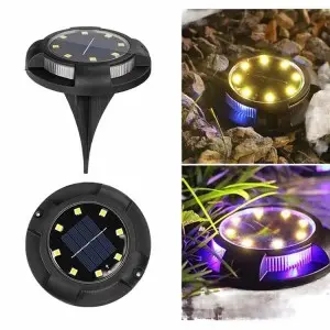 W-J6001Solar Ground Lights 12LED Waterproof – Warm White+RGB Side Light 10H Auto