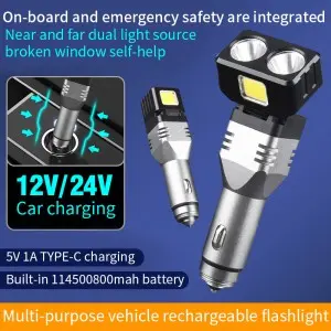 Three in one portable rechargeable LED car safety hammer emergency light