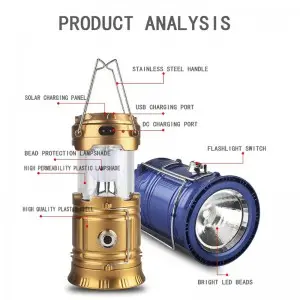 preferential LED Tent Lantern USB Solar Energy Rechargeable Camping Light