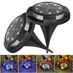 W-J6001Solar Ground Lights 12LED Waterproof – Warm White+RGB Side Light 10H Auto
