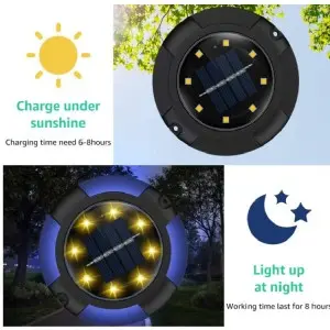 W-J6001Solar Ground Lights 12LED Waterproof – Warm White+RGB Side Light 10H Auto