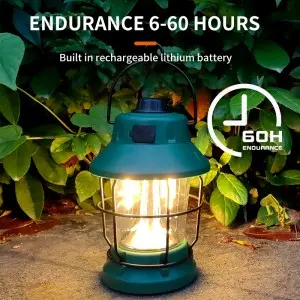 Rechargeable Vintage Camping Lantern With Hanging Hook Outdoor Tent Retro Lantern