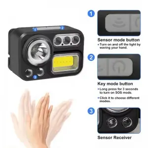 Sensor COB multifunctional waterproof 8-mode LED headlights