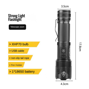 Dual Option Zoom Flashlights: XHP70 1500L or XHP50+COB 1750L, Aluminum Clip