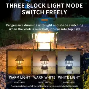 Rechargeable Vintage Camping Lantern With Hanging Hook Outdoor Tent Retro Lantern